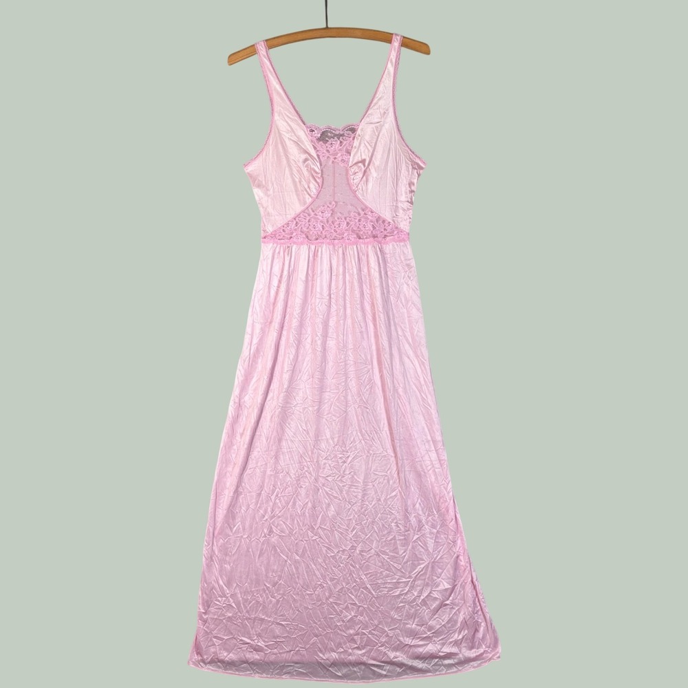 Vintage JC Penney Pink Nylon Lace Maxi Nightgown Sleeveless Medium Princess Core